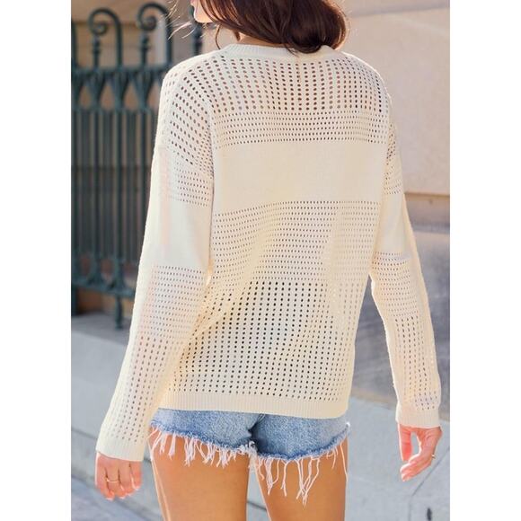 CUPSHE Women’s Oversized Crochet Knit Lightweight Fall Pullover Sweater Top SZ S - Picture 2 of 6